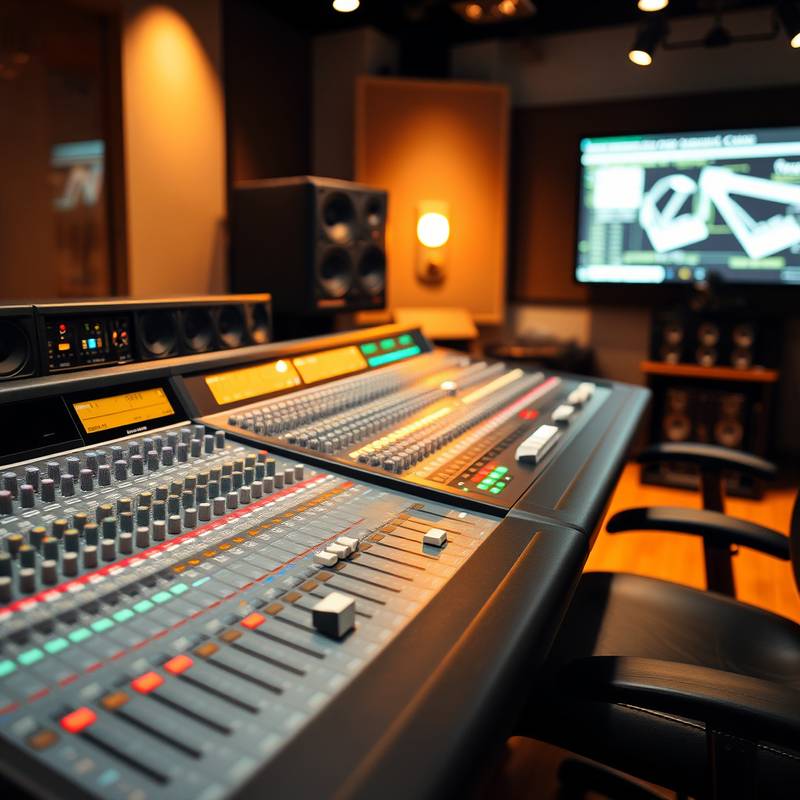 Mesa de mixagem profissional com diversos controles